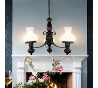 Lampadario A Sospensione Rustico Marrone Bianco Vetro Metallo Legno Ø 50 Cm E27