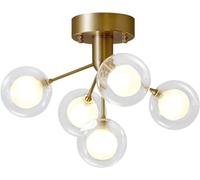 Lampadario a Sospensione Sputnik a 5 luci, in Ottone e Vetro lattimo, da Appendere al soffitto, Stile Vintage di metà secolo, Moderno, per Cucina, Bagno, Ingresso, corridoio, casa colonica