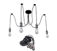 Lampadario a sospensione stile retrò industriale con 4 luci Edison regolabili, ragno al soffitto, luci da soffitto E27, corda da appendere per soggiorno, ristorante, caffè (nero perla)