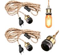 Lampadario a sospensione vintage, 2 pezzi portalampada E27 con cavo, cavo di canapa, prolunga stile industriale con interruttore e spina, lampada fai da te per loft Farmhouse senza lampadina