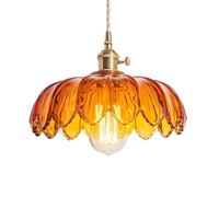 Lampadario a Sospensione Vintage Arancione in Stile Fattoria con Paralume in Vetro a Forma di Petalo di Fiore, lampadario Giapponese retrò Semplice in Ottone Regolabile per Isola Cucina, Camera da l