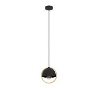 Lampadario A Sospensione Vintage Callow Acciaio Nero Legno 1 Luce E27