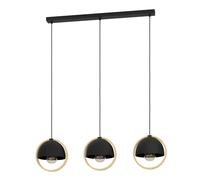 Lampadario A Sospensione Vintage Callow Acciaio Nero Legno 3 Luci E27