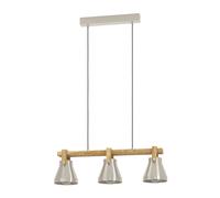 Lampadario A Sospensione Vintage Cawton Acciaio Legno 3 Luci E27