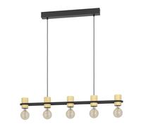 Lampadario A Sospensione Vintage Chieveley Acciaio Nero Legno 5 Luci E27