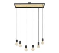 Lampadario A Sospensione Vintage Consett Acciaio Nero Legno 6 Luci E27