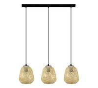 Lampadario A Sospensione Vintage Dembleby Acciaio Nero Legno 3 Luci E27