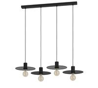 Lampadario A Sospensione Vintage Ikeston Acciaio Nero 4 Luci E27
