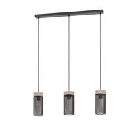 Lampadario A Sospensione Vintage Kilnsdale Acciaio Nero Legno 3 Luci E27