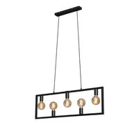Briloner - Lampada a sospensione, Lampada a sospensione retrò, Lampada a sospensione vintage, 5x E27, max. 40 Watt, Lampada da sala da pranzo, Metallo, Nero, 980x1500mm (LxH)