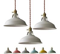 Lampadario a Sospensione Vintage Macaron - Plafoniera a LED Industriale per ristoranti e caffè - Set di 3 lampadari con Paralume colorato e Attacco E26 - Perfetto per arredare cucine e Loft