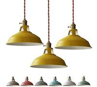 Lampadario a Sospensione Vintage Macaron - Plafoniera LED Industriale per ristoranti, Loft e cucine - Set di 3 lampadari con Paralume colorato e Attacco E26 (Giallo)