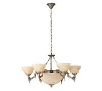 Lampadario A Sospensione Vintage Marbella Metallo Brunito Vetro 9 Luci E14