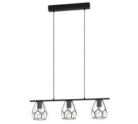 Lampadario A Sospensione Vintage Mardyke Acciaio Nero Vetro 3 Luci E27
