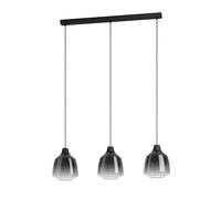 Lampadario A Sospensione Vintage Sedbergh Acciaio Nero Vetro 3 Luci E27