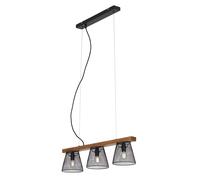 Lampadario A Sospensione Vintage Taunuds Metallo Legno Nero 3 Luci Luci E14