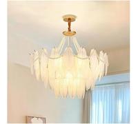 Lampadario a tamburo rotondo con paralume in vetro bianco foglia antico a 3 livelli lampadario moderno di metà secolo,Lampadari