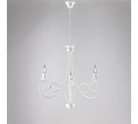Lampadario Alma in ferro laccato bianco con decorazione shabby 3 luci , altezza 60 Cm, Cavo allungabile fino a 120 Cm, larghezza 50 Cm Bianco