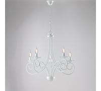 Lampadario Alma in ferro laccato bianco con decorazione shabby 5 luci , altezza 60 Cm, Cavo allungabile fino a 120 Cm, larghezza 57 Cm Bianco