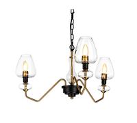Lampadario Armand Acciaio Ottone Antico Nero Carbone Vetro Nero 3 Luci E14