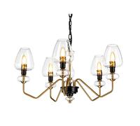 Lampadario Armand Acciaio Ottone Antico Nero Carbone Vetro Nero 5 Luci E14
