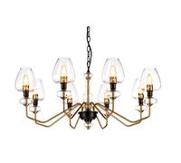 Lampadario Armand Acciaio Ottone Antico Nero Carbone Vetro Nero 8 Luci E14