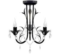 Lampadario Art Nouveau Nero Metallo Perline Cristallo e Lampadine E14