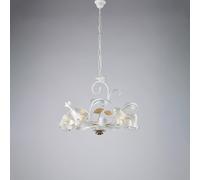 Lampadario Arte Povera Cesto Metallo Bianco E Oro 5 Luci E14