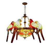 Lampadario barocco in vetro, Lampadario a sospensione in vetro colorato a forma di pappagallo, 9 luci multicolore(Orange)