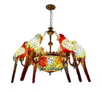 Lampadario barocco in vetro, Lampadario a sospensione in vetro colorato a forma di pappagallo, 9 luci multicolore(Rose a)