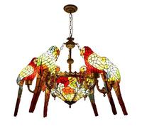 Lampadario barocco in vetro, Lampadario a sospensione in vetro colorato a forma di pappagallo, 9 luci multicolore(Rose C)