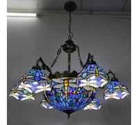 Lampadario barocco in vetro, Lampadario barocco in vetro colorato a forma di libellula multicolore da 35 pollici e 7 luci(Dragonfly)
