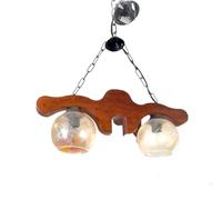 Lampadario bilanciere in legno 2 luci vetri sfera ambra rustico Classico cucina