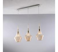 Lampadario Binario Moderno Zeus Metallo Bianco Vetro Ambra 3 Luci E27