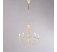Lampadario Botte in ferro laccato avorio con decorazione decapè 5 luci , altezza 53 Cm, Cavo allungabile fino a 113 Cm, larghezza 55 Cm Avorio
