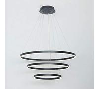 Lampadario Circolare LED, Lampada a Sospensione a 3 Anelli Lampada a Sospensione Moderna in Acrilico Regolabile Soggiorno Tavolo da Pranzo Ristorante Plafoniera,Nero+Luce neutra-60+80+100 cm