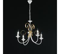 Lampadario Classico 4 Luci Ferro Battuto Bianco e Oro Serie Bandolo