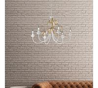 Lampadario Classico 6 Luci Ferro Battuto Bianco e Oro Serie Bandolo