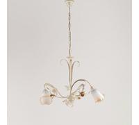 Lampadario Classico Arte Povera 3 Luci Ferro Battuto Avorio e Oro Serie Cestino