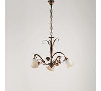 Lampadario Classico Arte Povera 3 Luci Ferro Battuto Marrone e Oro Serie Cestino