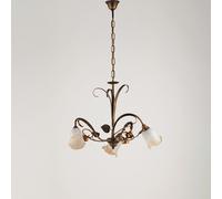 Lampadario Classico Arte Povera 3 Luci Ferro Battuto Marrone e Oro Serie Cestino