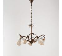 Lampadario Classico Arte Povera 5 Luci Ferro Battuto Marrone e Oro Serie Cestino