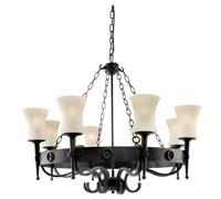 Lampadario Classico Cartwheel Acciaio Nero Vetro 8 Luci E27