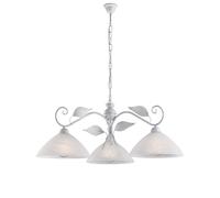 Lampadario Classico Esse 3 Luci Ferro Battuto E Vetro Bianco E Argento