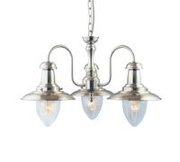 Lampadario Classico Fisher Man Acciaio Argento Vetro 3 Luci E27