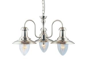 Lampadario Classico Fisher Man Acciaio Argento Vetro 3 Luci E27
