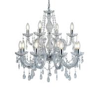 Lampadario Classico Marie Therese Acciaio Cromo Vetro Trasparente 12 Luci E14