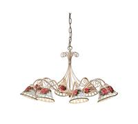 Lampadario Classico Napoli Metallo E Ceramica Bianco Sfumato Oro 8 Luce E14