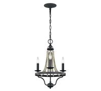 Lampadario Classico Nori Acciaio Zinco Scuro Anticato Legno Grigio 3 Luci E14