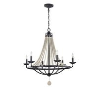 Lampadario Classico Nori Acciaio Zinco Scuro Anticato Legno Grigio 6 Luci E14